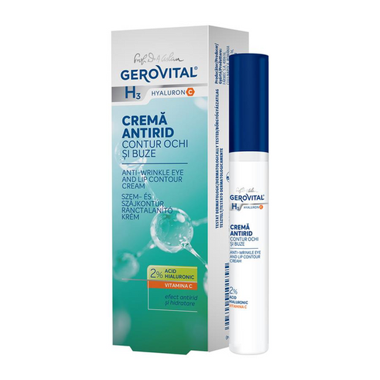 Cremă Antirid Contur Ochi și Buze – Gerovital H3 Hyaluron C / Gerovital H3 Hyaluron C Anti-Wrinkle Eye & Lip Contour Cream – 15ml