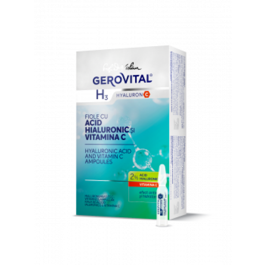 Fiole cu Acid Hialuronic și Vitamina C – Gerovital H3 Hyaluron C / Gerovital H3 Hyaluron C Hyaluronic Acid & Vitamin C Ampoules – 10 Days Treatment