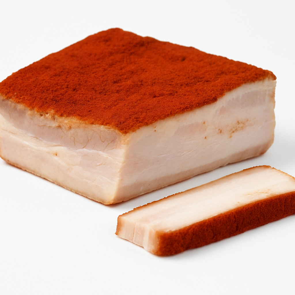 Șlanină fiartă cu boia și usturoi/Boiled Pork Back Fat with Paprika & Garlic