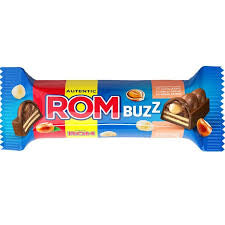 ROM Buzz Ciocolată cu Lapte cu Napolitană, Alune și Cremă/ROM Buzz Milk Chocolate Bar with Wafer, Hazelnuts and Rum Flavoured Cream 50g